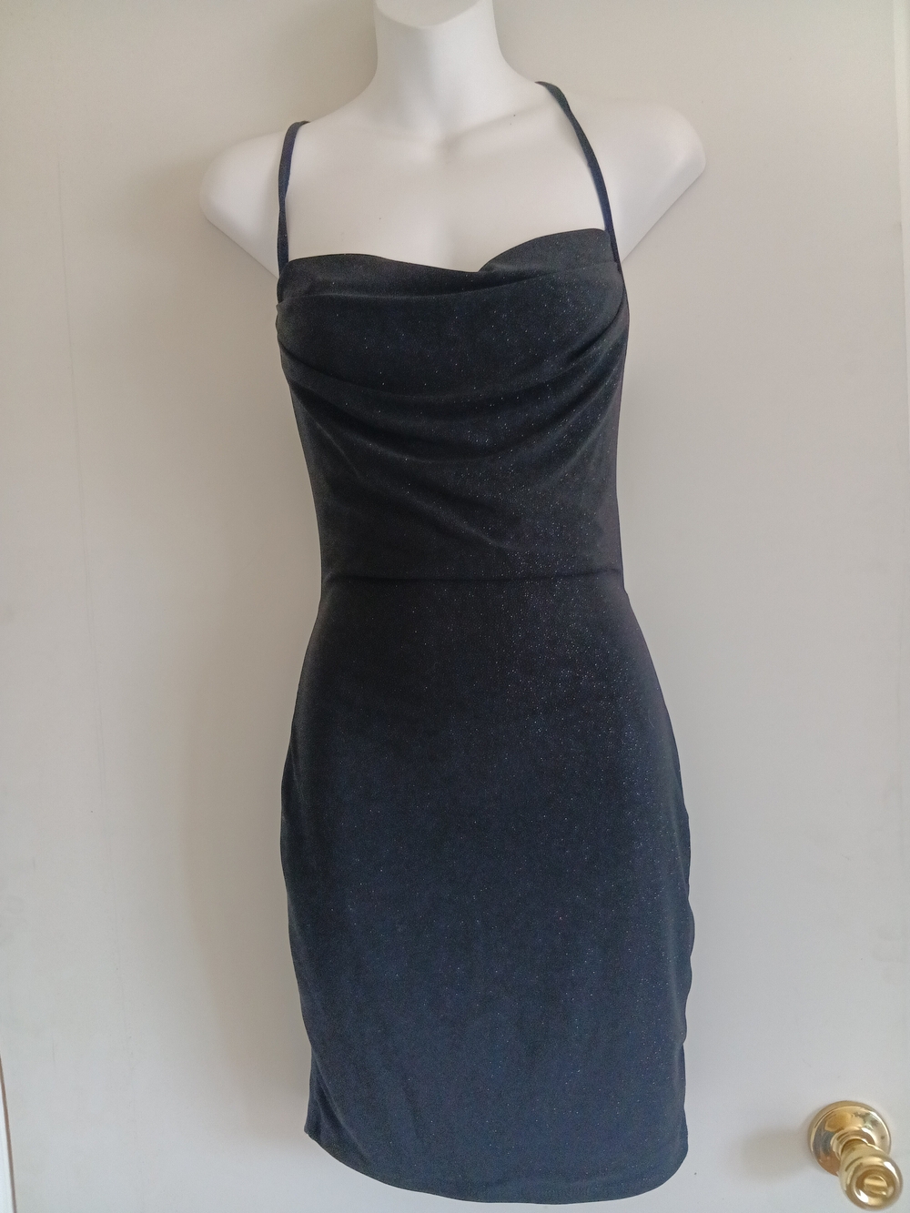 Classic Black Sparkle Cowl Neck Slip Dress